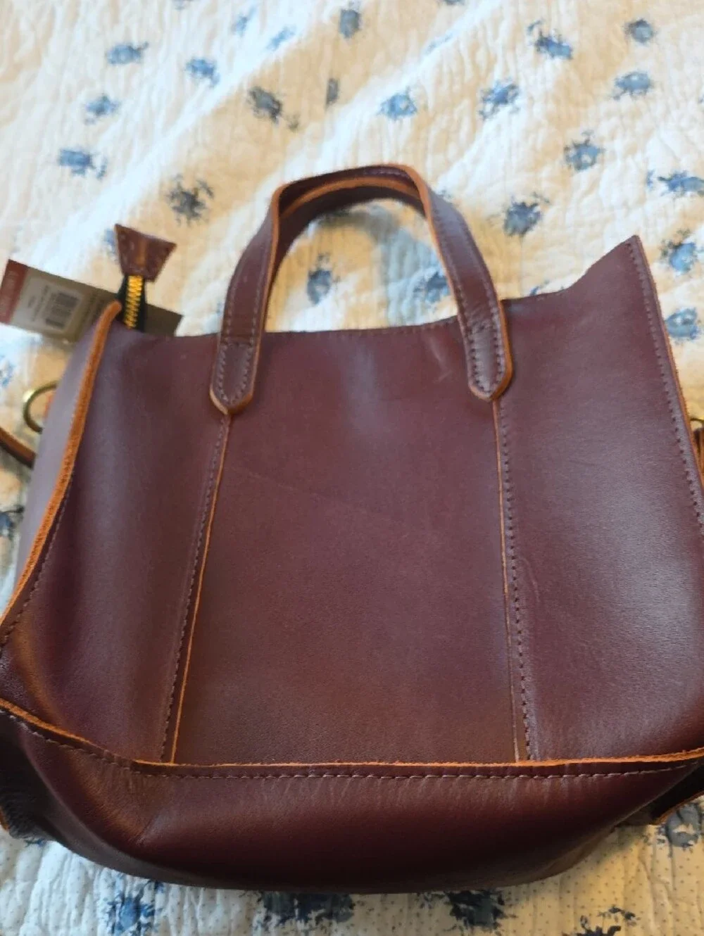 Portland Leather Brown Leather Lola Crossbody Tote with Top Handles